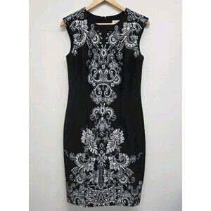 Liz Claiborne Sleeveless Sheath Dress Women's Size 6 Black White Stretch Office